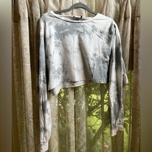 Nasty Gal Gray Cropped Tie-Dye Longsleeve